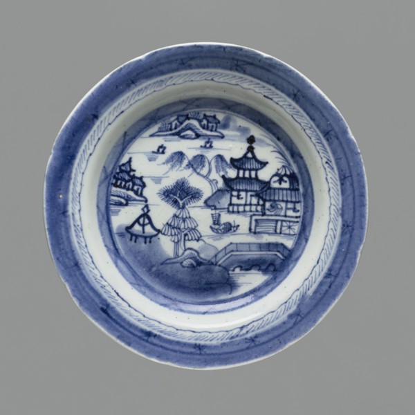Plate, ceramics, pagoda, blue-and-white porcelain, Chinese art, landscape motifs, 19th century,