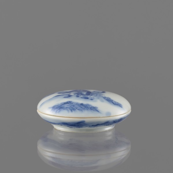 Seal ink box, Kui Xing iconography, ceramics, blue and white porcelain, writing implement, Qing