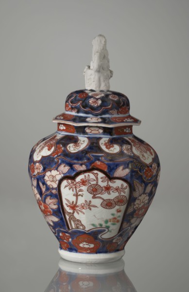 Vase with cover;, Japanese, Edo period 18th century; porcelain, Imari style; decoration: flowers,