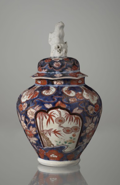 Vase with cover, Japanese, Edo period 18th century, imari ceramics depicting flowers, bamboo,