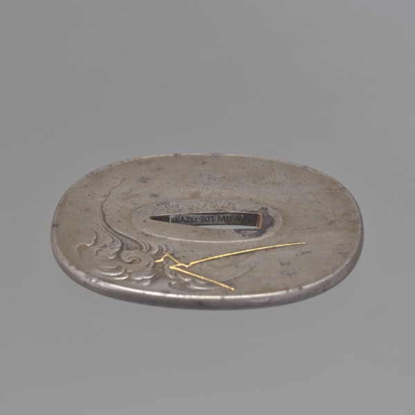 Crossguard tsuba, Kawarabayashi Hidekuni 1825–1891. Rectangular tsuba with rounded corners nadegaku