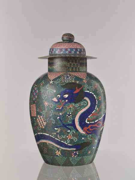 Vase with cover, Japanese, cloisonné enamel, Meiji 1868–1912, Man'en ca. 1860–1870, Japan; vessel