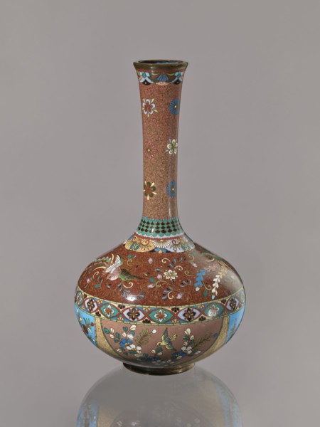 Vase, Japanese art, Japanese culture, plants, butterflies, phoenixes iconography, Meiji 1868–1912,