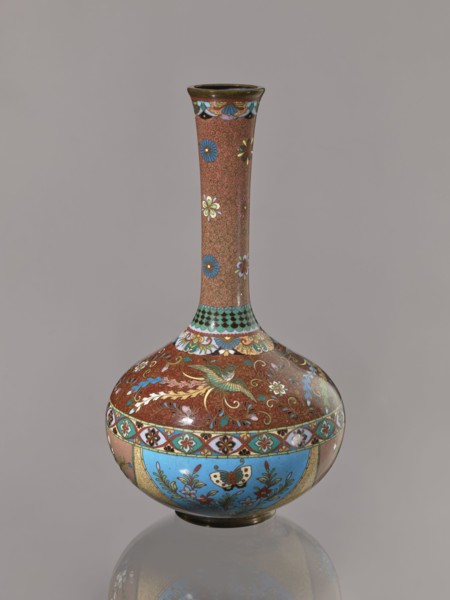 Vase, Japanese art, Japanese culture, plants, butterflies, phoenixes iconography, Meiji 1868–1912,