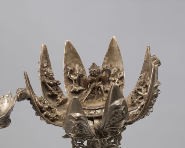 Lotus flower with Buddhist deities, 19th century, Nepal, cult object; bronze lotus mandala