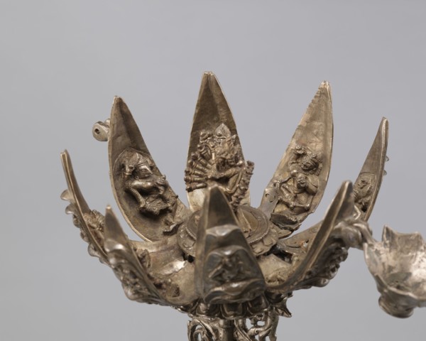 Lotus flower with Buddhist deities, 19th century, Nepal, lotus mandala of Hevajra and Nairatmya;