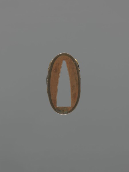 Sword hilt cap kashira, Japanese, katana hilt cap decorated with two flowerpots: one with a dwarf
