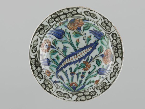 Plate, Islamic art, Turkish, Ottoman dynasty 1299–1922, floral motifs including tulips, carnations,