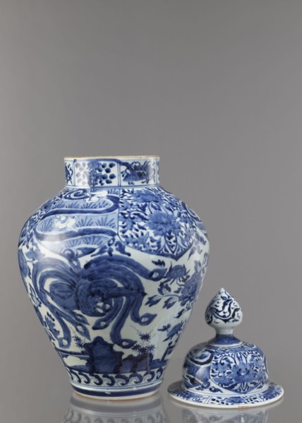 Vase with cover, ceramist, Japanese, Edo period Genroku–Kyoho, ca. 1690–1730, Arita porcelain,