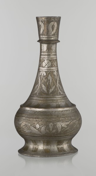 Bottle, Islamic art, Arabic, early 20th century, Middle East. Vessel with neck slender towards the