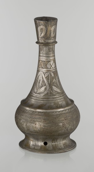 Bottle, Islamic art, Arabic, geometric ornament, plant motifs; neck slender toward the top ending
