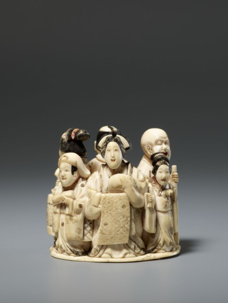 Okimono in the shape of a group of six singing people; maker, Japanese, Meiji period late 19th
