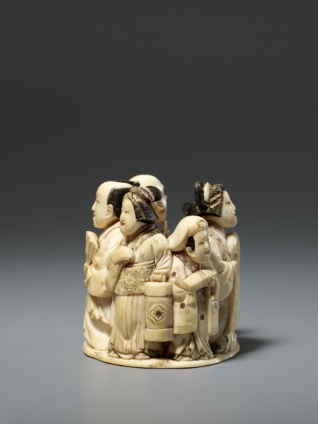 Okimono in the shape of a group of six singing people; late 19th century Meiji period, Japan.