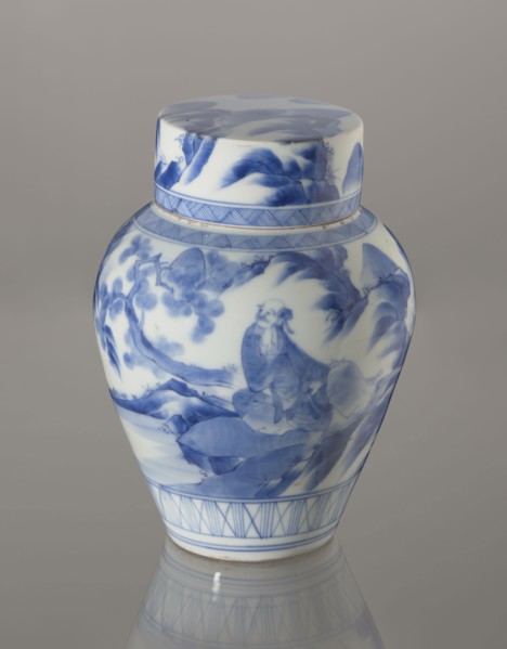 Storage Vessel with Lid, Zôshuntei Sanpo 1841–1878. Storage pot, blue-and-white porcelain,