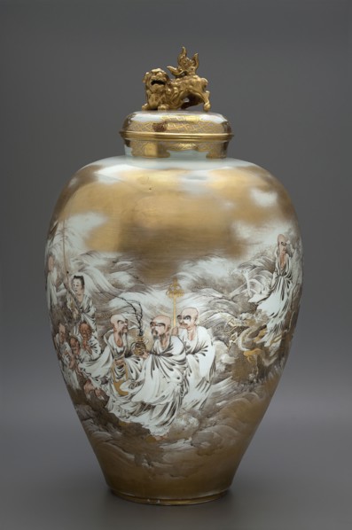 Vase with cover, Kanzan, Denshichi 1821–1890 maker, Japanese, Meiji period 1868–1912, late 19th