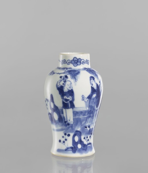Meiping vase, meiping vessel type, ceramics, blue and white porcelain, figural scenes, Qing style,