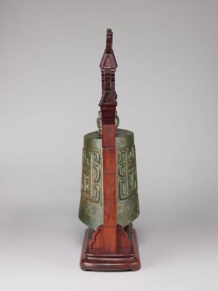 Bell on a stand in the shape of a paifang gate., Chinese, Qing dynasty 1644–1911. Zhong-type bronze