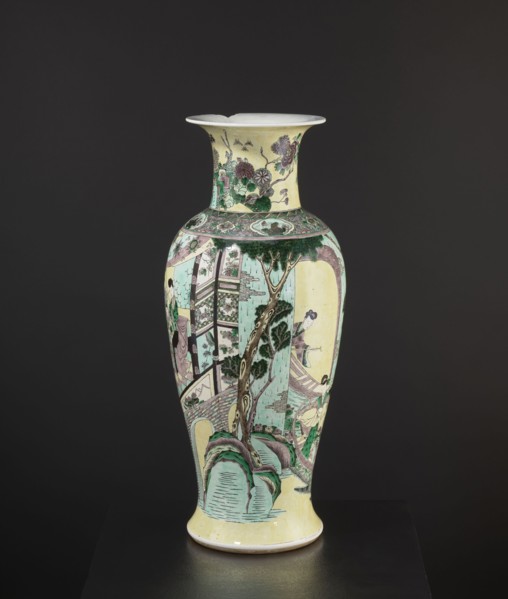 Vase, park scenes with architecture, enamel paints, Chinese art, Chinese culture, ceramics,