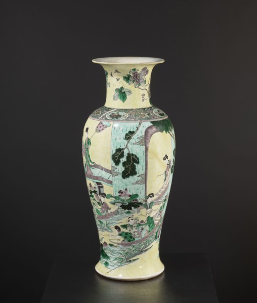 Vase, creator unknown, park scenes with architecture, enamel paints, Chinese art, Chinese culture,