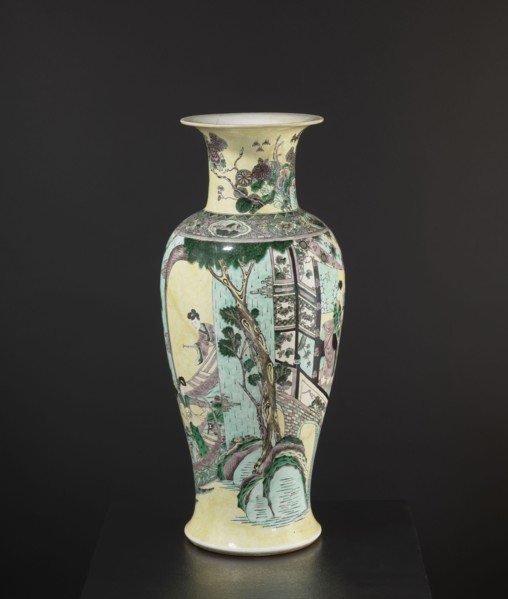 Vase, park scenes with architecture, enamel paints, Chinese art, Chinese culture, ceramics,