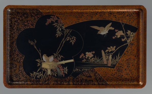 Tray, Meiji 1868–1912, lacquer. With a high vertical rim. Primed wood, black lacquer; decoration