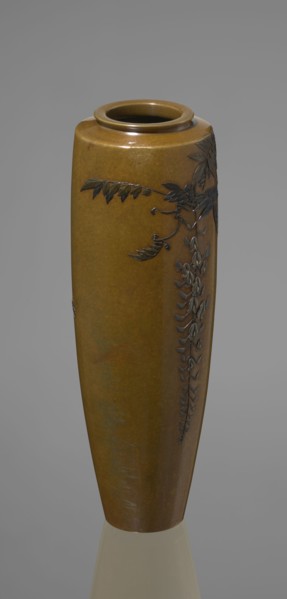 A slender miniature vase by Nogawa, ca. 1890–1900 Meiji period. Silver with gilding and black