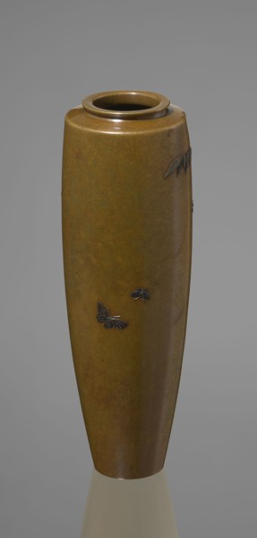 A slender miniature silver vase by Nogawa, ca. 1890–1900 Meiji period, 1868–1912, Kyoto, Japan. The