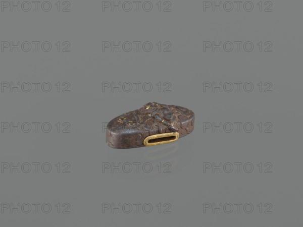 Sword hilt cap kashira, demons oni decoration, Japanese art, hilt for katana, lightning motif, Edo