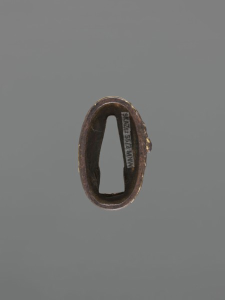 Metal collar ending a sword hilt fuchi, Oni demons motif, lightning and clouds design, Japanese,