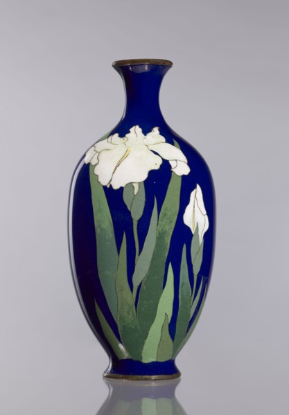 Vase, irises, cloisonné enamel, revindication Kraków, Japanese art, Japanese culture, flowers