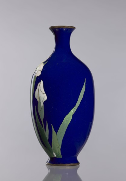 Vase, ; cloisonné enamel; irises; Japanese art/culture; flowers iconography; vases, flower vase,