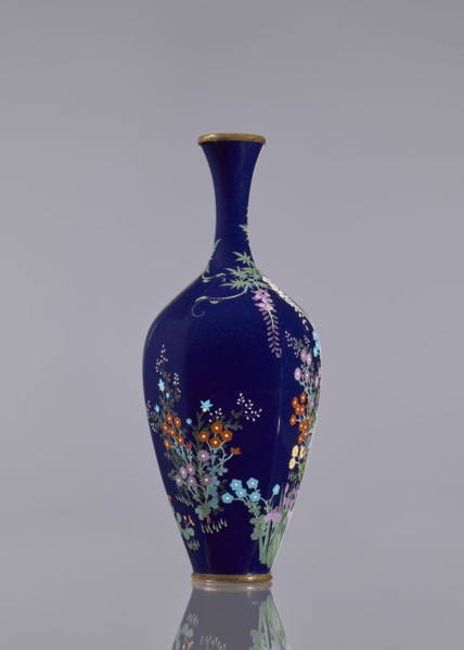 Vase, cloisonné enamel;, gift, repossession Krakow. Ovoid vase, elongated, with a long thin neck