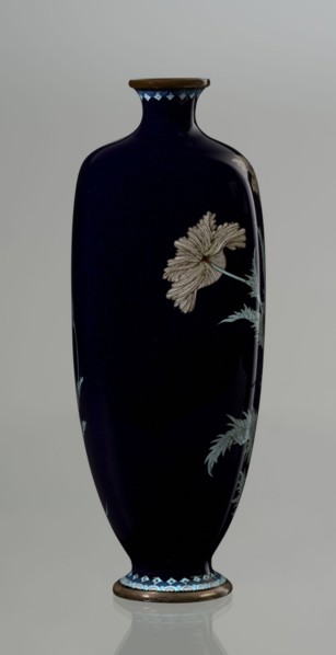 Vase, Meiji period ca. 1900, Nagoya, Japan. Cloisonné enamel angular vase one of a pair with