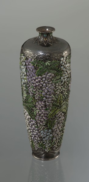 Vase, Hiratsuka, Mohei 1836-? maker. A slender ovoid, double-walled bottle on a very low ring foot