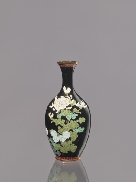 Vase, cloisonné enamel; symmetrical decoration of chrysanthemums and flowers; Meiji period, ca.
