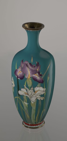 Vase, ovoid one of a pair, slender, on a low ring-shaped foot and a narrow neck, flaring at the