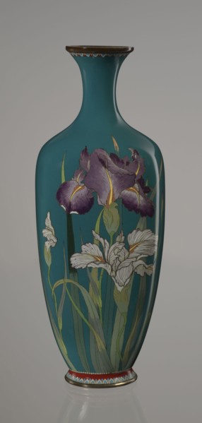 Vase, ovoid one of a pair, slender on a low ring-shaped foot with a narrow neck flaring at the rim;