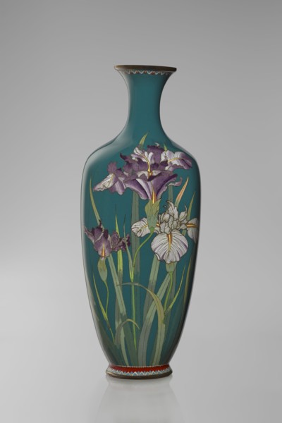 Vase, ovoid one of a pair, slender, on a low ring-shaped foot with a narrow neck flaring at the