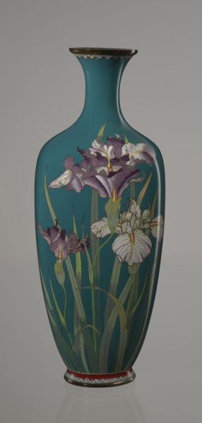 Vase, ovoid one of a pair, slender, on a low ring-shaped foot with a narrow neck flaring at the