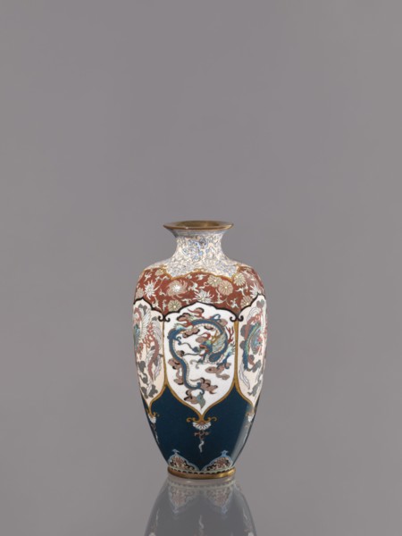 Vase, gift; repossession Kraków. Cloisonné enamel vase on a small ring-shaped foot with a short