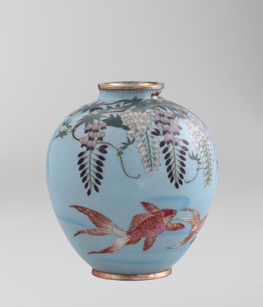 Vase by Gonda Hirosuke 1865–1937, enameller. Small spherical cloisonné enamel vase, one of a pair,
