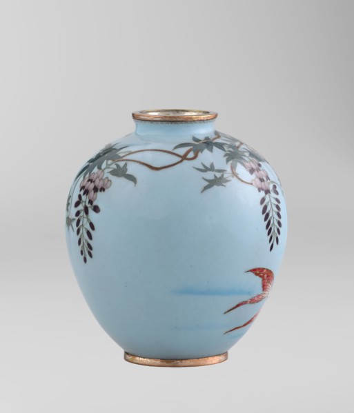 Vase, Gonda Hirosuke 1865–1937 maker. Small spherical cloisonné enamel vase, one of a pair, on a