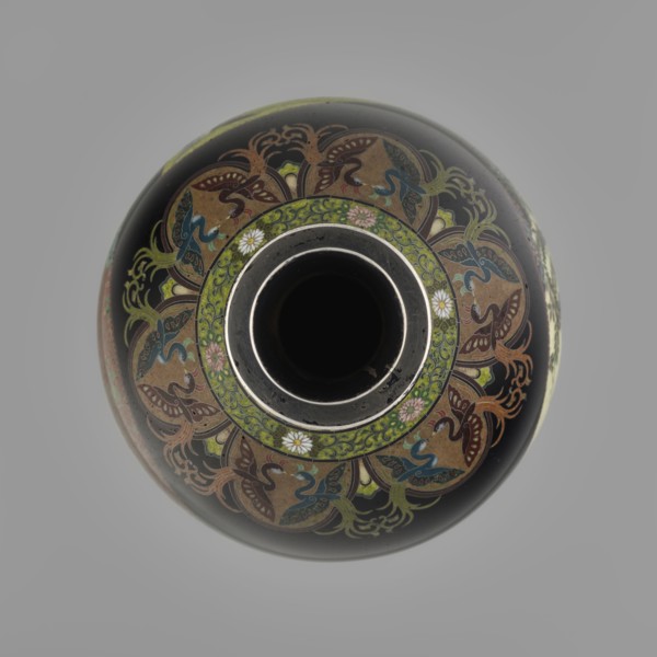 Vase by Namikawa Yasuyuki 1845–1927, cloisonné enamel, ca. 1890–1905 Meiji period. A small, slender