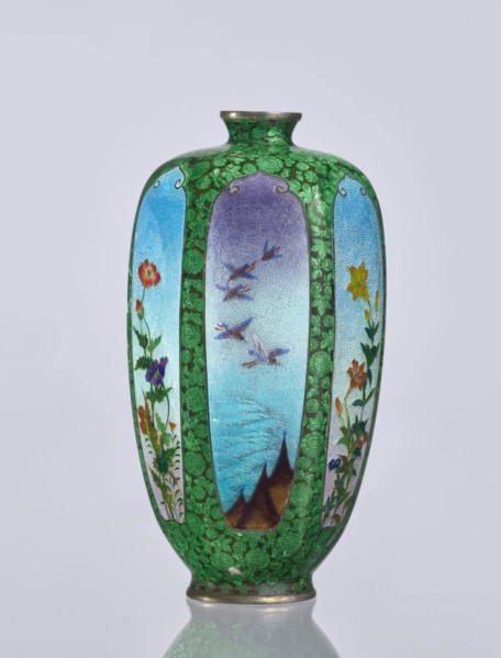Vase, gift, repossession Krakow — Elongated hexagonal vase with a narrow spout. Cloisonné enamel