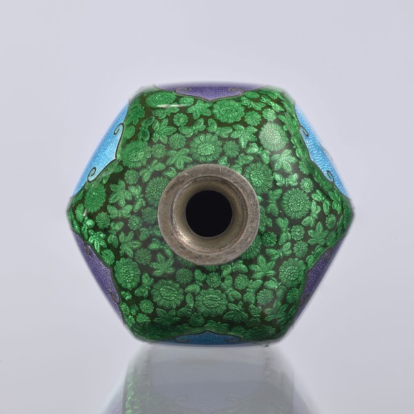 Vase, maker, gift, repossession Krakow. Elongated hexagonal vase with a narrow spout. Cloisonné