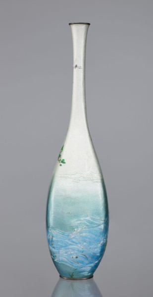 Vase, Kawaguchi Bunzaemon 1860–post 1910, craftsman. Slender cloisonné enamel vase with a long thin