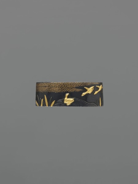 Metal collar ending a sword hilt fuchi, Nara, Toshinaga 1667–1736, Nara school, geese; Plastic