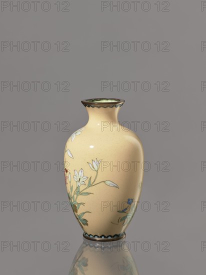 Vase, unknown creator; ; decorated with flowers and birds; Japanese cloisonné enamel; Meiji period,