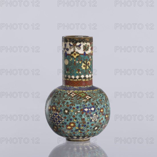 Vase, gift, Japanese, Meiji 1868–1912. Cloisonné enamel vase with a spherical belly and long