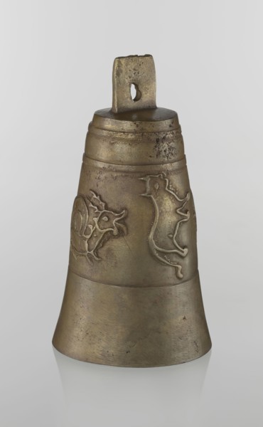 Bell, Islamic art, Persian, Qajar dynasty 1785–1925, figurative motifs, animals, lions, camels,